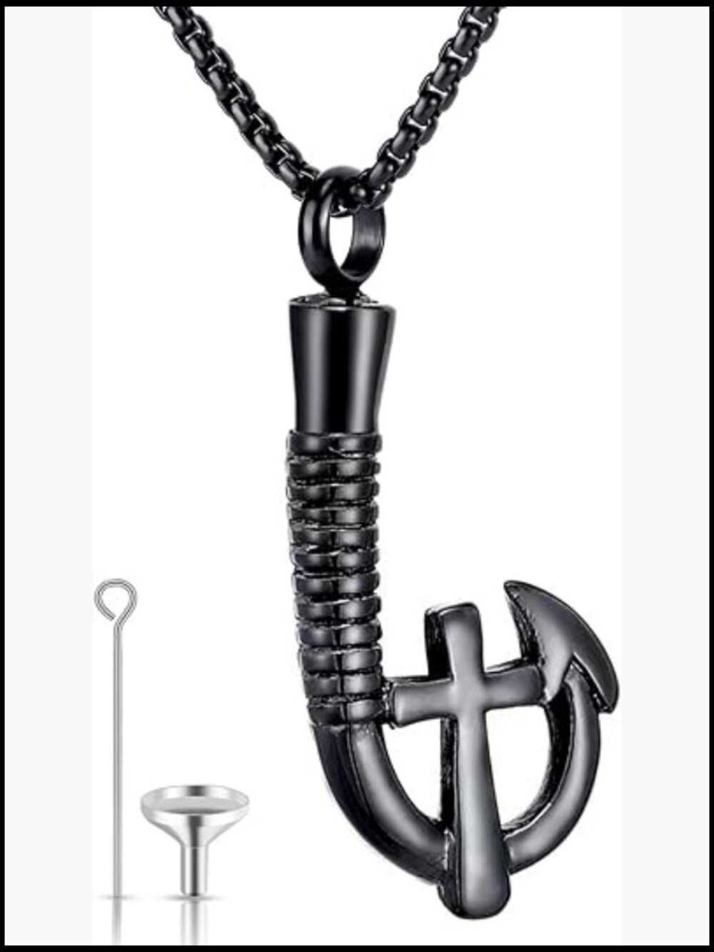 Stainless Steel Fishing Hook Cremation Urn Necklace Memorial Keepsake